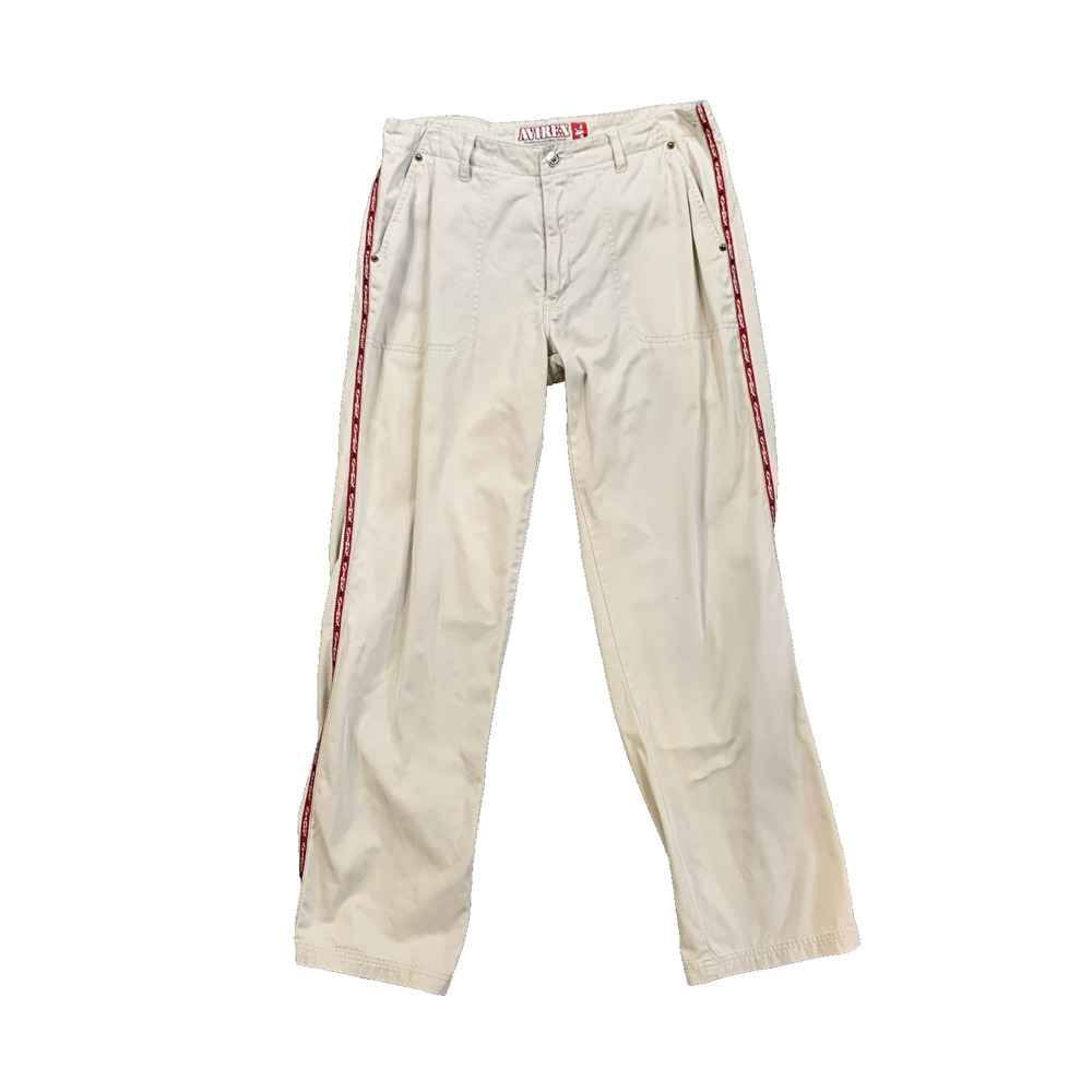 Avirex Pants Womens 11/12 Khaki Baggy Straight Leg Slash Pocket Side Logo Stripe